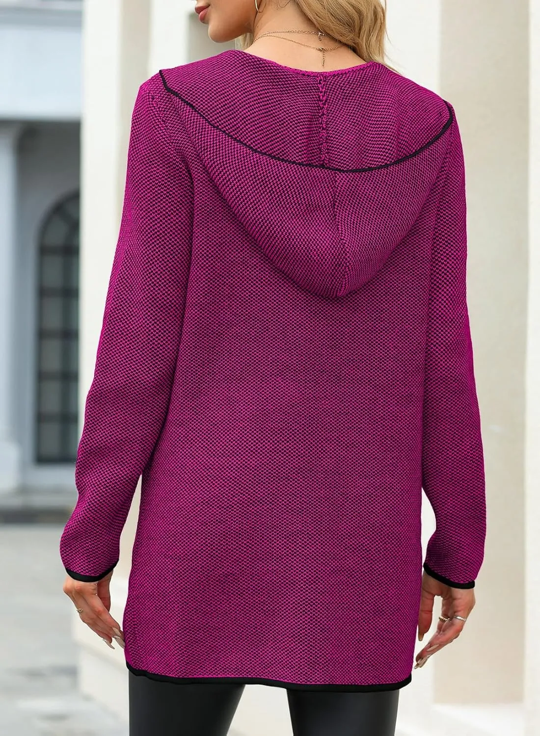 Sidefeel Women's 2025 Fall Long Sleeve Open Front Contrast Cardigan Sweaters Oversized Chunky Knit Hooded Sweaters Coat