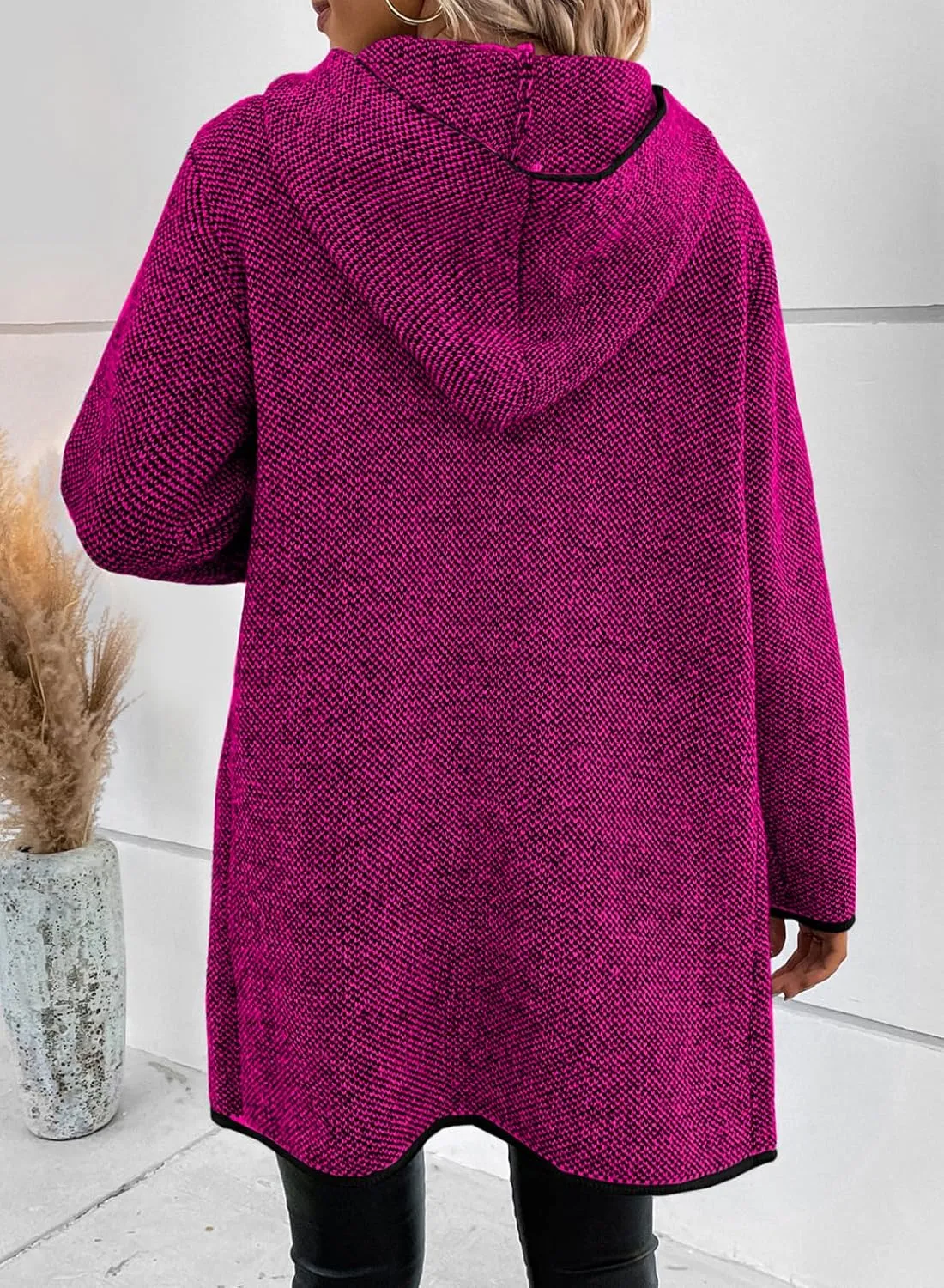 Sidefeel Women's 2025 Fall Long Sleeve Open Front Contrast Cardigan Sweaters Oversized Chunky Knit Hooded Sweaters Coat