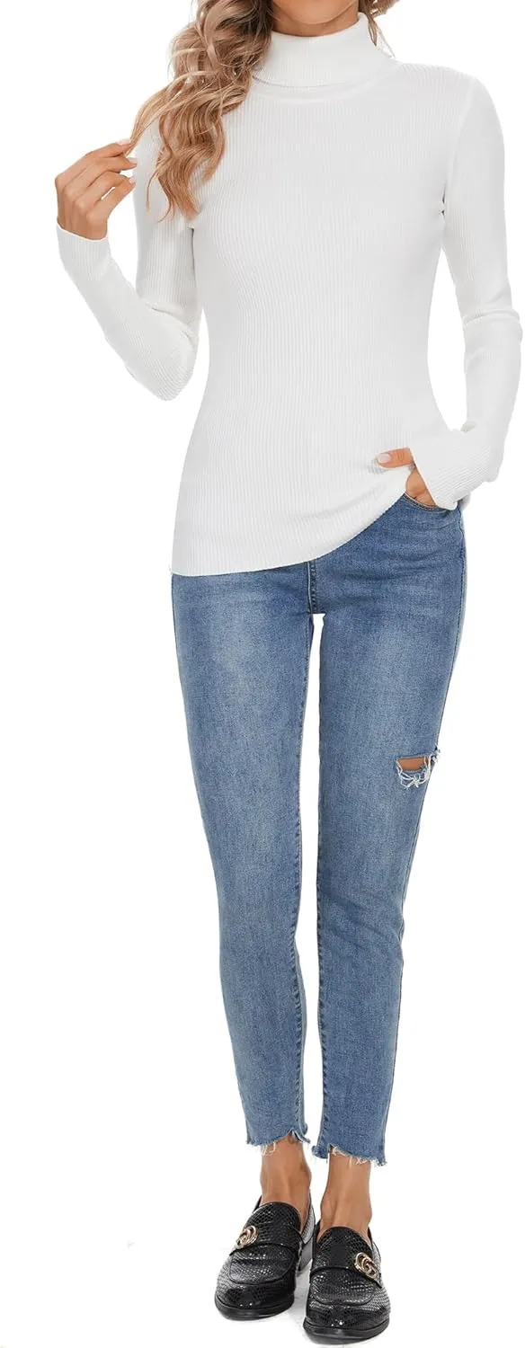Turtleneck Sweaters for Women Ribbed Sweater Jumpers Knit Tops
