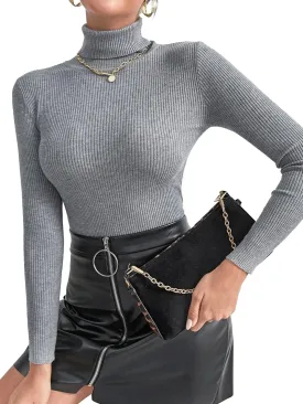 Turtleneck Sweaters for Women Ribbed Sweater Jumpers Knit Tops