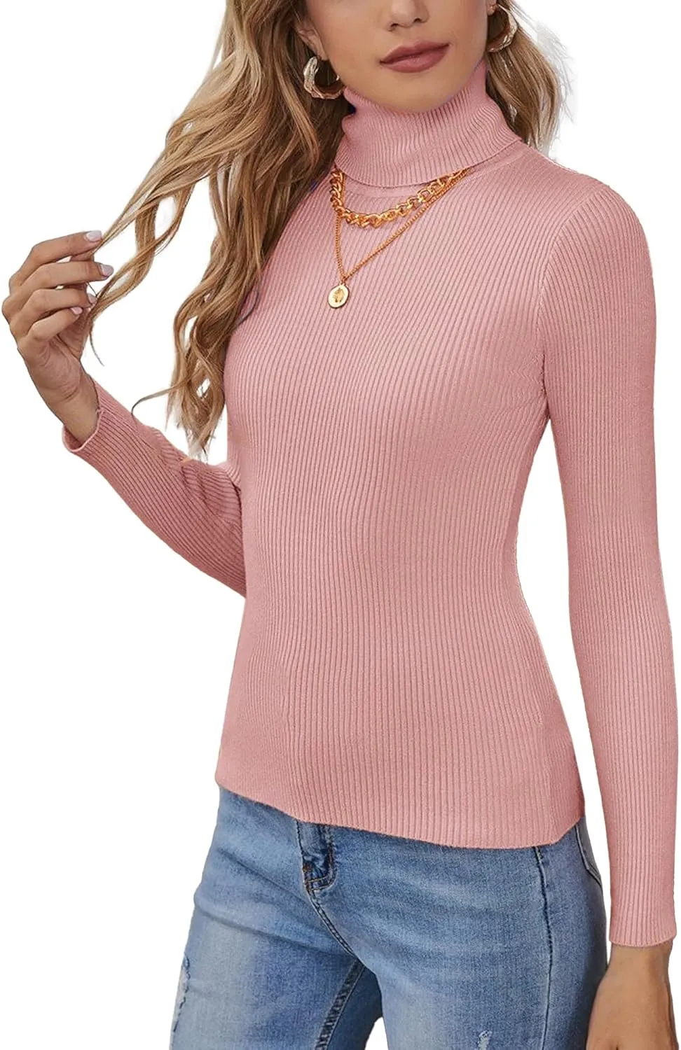 Turtleneck Sweaters for Women Ribbed Sweater Jumpers Knit Tops