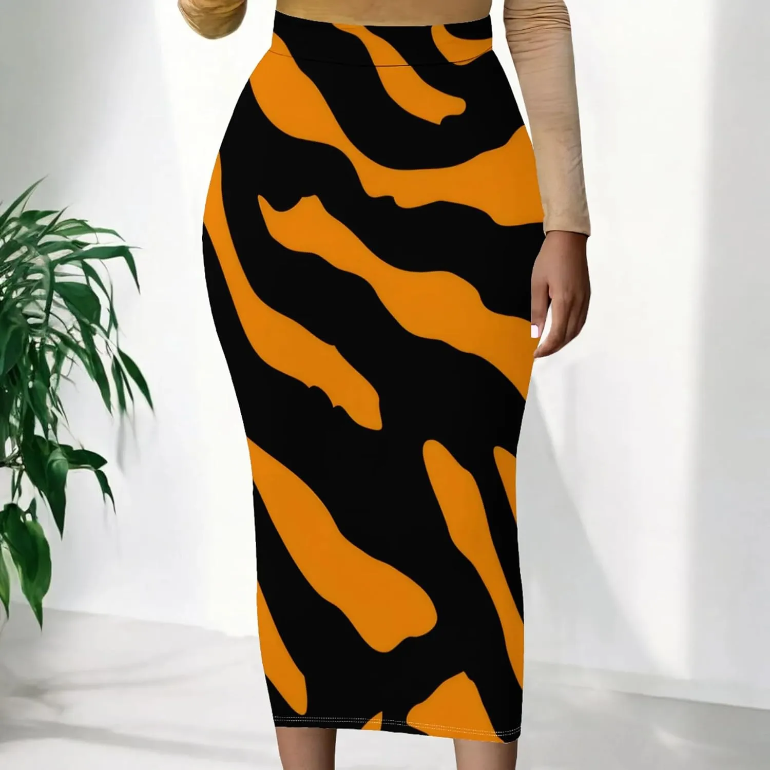 Women Bodycon Vintage Print Midi Skirt High Waist Sexy Pencil Skirt