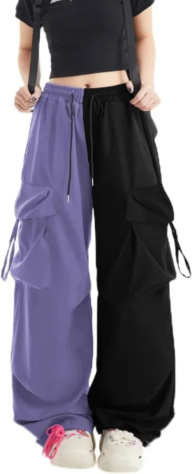 Women Cargo Pants Patchwork Y2K Streetwear Baggy Drawstring Elastic Parachute Pants