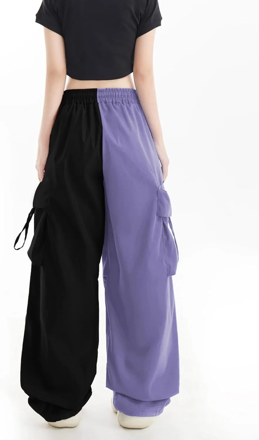 Women Cargo Pants Patchwork Y2K Streetwear Baggy Drawstring Elastic Parachute Pants