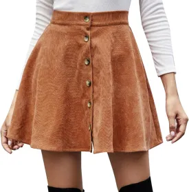 Women Lady Solid Color High Waist Corduroy A Line Skirt Mini Skirt Tan Leather Skirts for Women Sexy