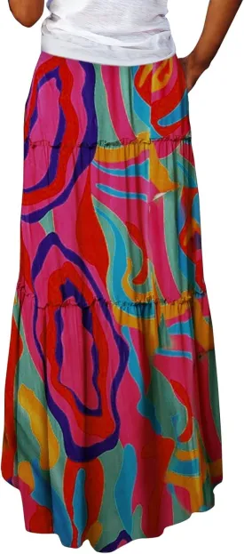 Womens Casual High Waist Tie Paisley Print Long Maxi Skirt with Pockets