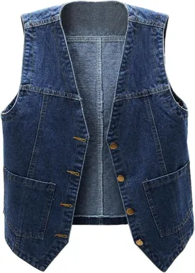 Women's Oversized Sleeveless Jean Denim Jacket Button Down Vest Top for Women Summer Fall Waistcoat Jeans Tops Coat