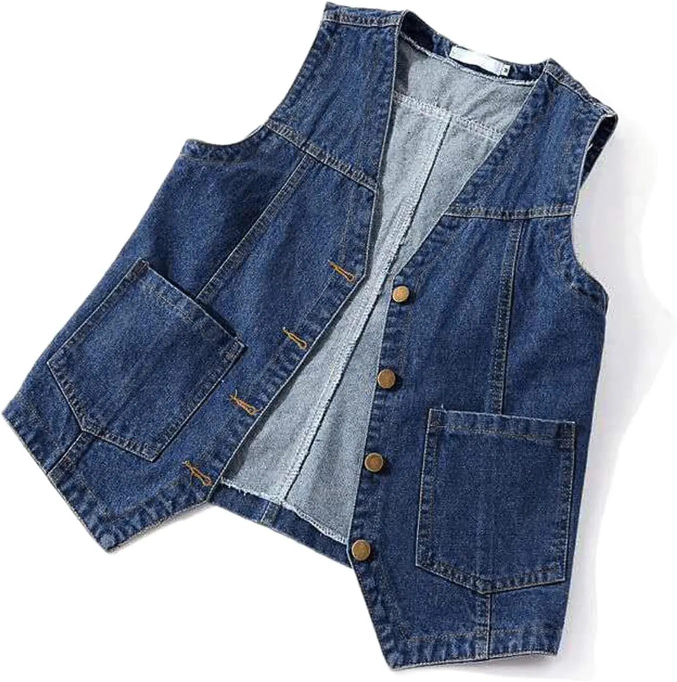 Women's Oversized Sleeveless Jean Denim Jacket Button Down Vest Top for Women Summer Fall Waistcoat Jeans Tops Coat