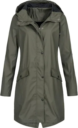 Womens Rain Jacket Waterproof Outdoor Rain Coats Lightweight Active Raincoat Windbreaker Long Hooded Trench Coat