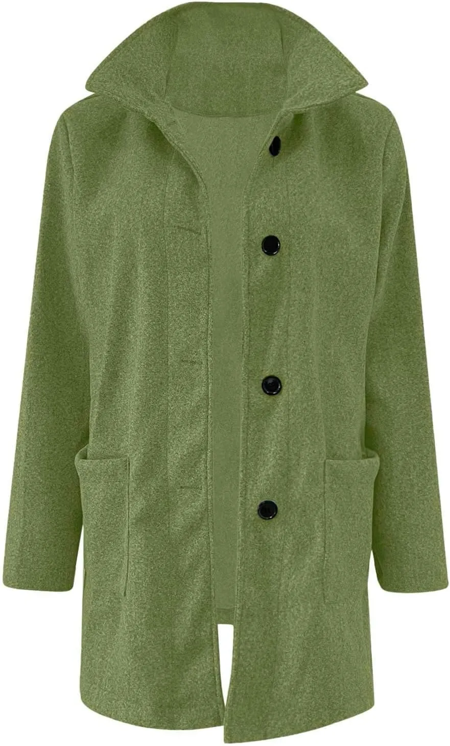 Women's Winter Single Breasted Pea Coat Casaul Fashion Mid Long Jacket Stand Collar Wool Elegant Oversized Coats