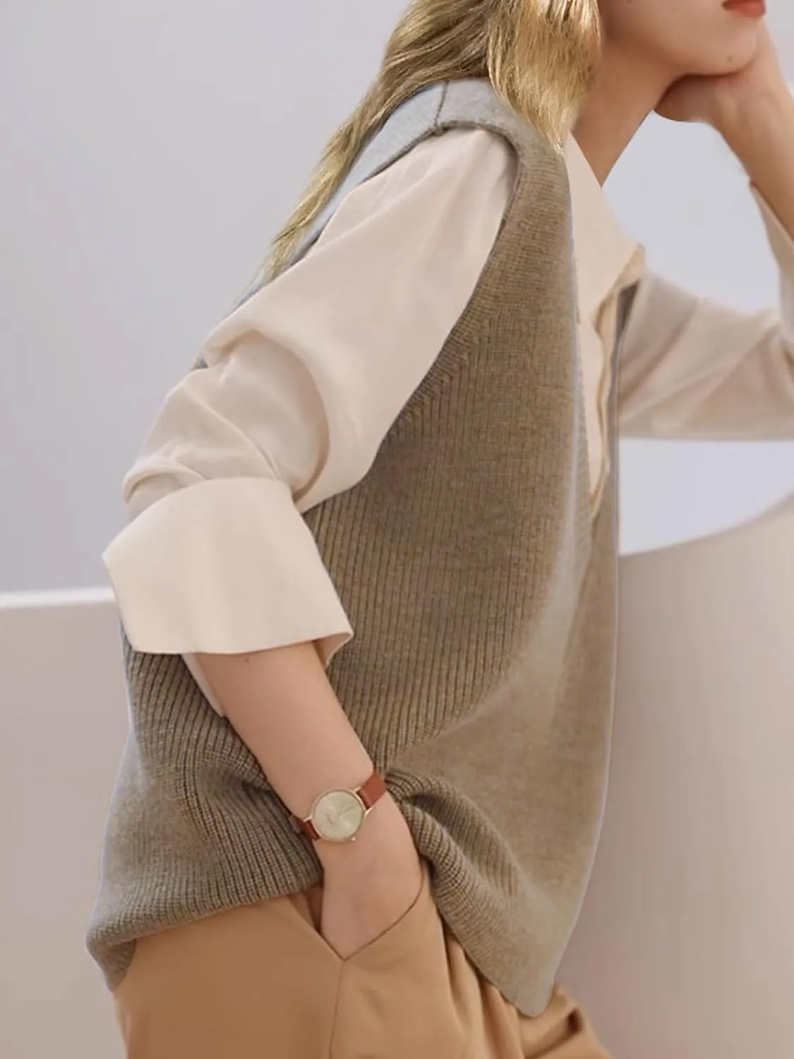 Wowcarbazole Womens Sweater Vest Casual V Neck Solid Ribbed Knit Pullover Vests Fall Sleeveless Sweaters Tops
