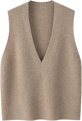Wowcarbazole Womens Sweater Vest Casual V Neck Solid Ribbed Knit Pullover Vests Fall Sleeveless Sweaters Tops