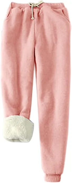 XUNRYAN Women's Warm Sherpa Lined Athletic Sweatpants Jogger Fleece Pants Thermal Workout Ski Pants Hiking Running Snow Suit