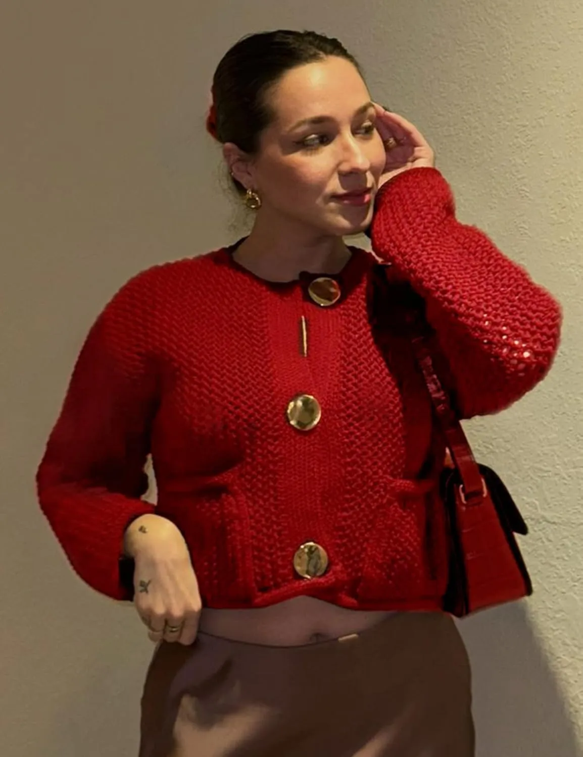 Yimoon Womens Cropped Cardigan Sweaters Gold Button Down Chunky Knit Sweaters Long Sleeve Open Front Fall Crochet Cardigan